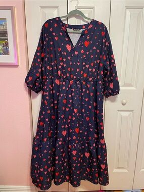 BloomChic Navy Blue Nightdress with Red Heart Print